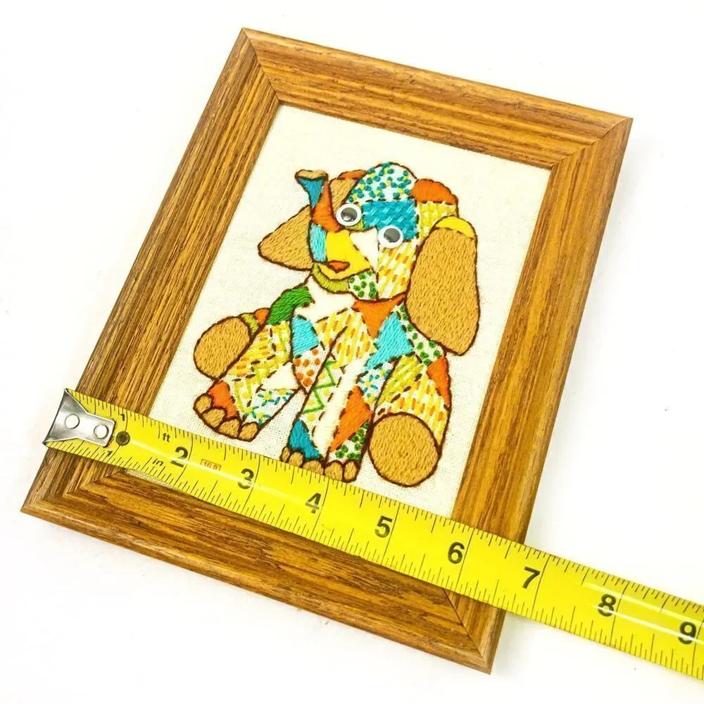 Vintage Nursery 1978 Crewel Stitch Elephant Framed Wall Decor